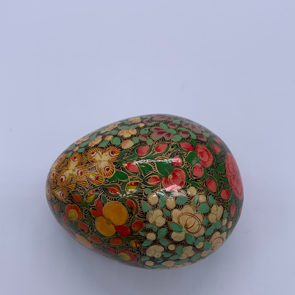 Vintage Hand Painted Papier Mache Kashmir Egg Trinket Box - Made in India